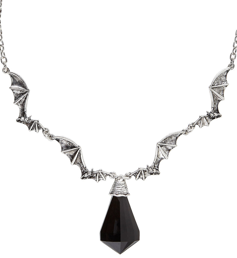 Halskette "Feldermaus mit schwarzem Juwel" | Silber Schwarz - Schmuck Vampir