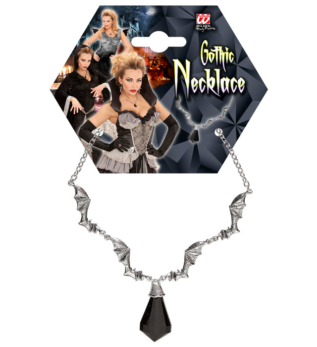 Halskette "Feldermaus mit schwarzem Juwel" | Silber Schwarz - Schmuck Vampir