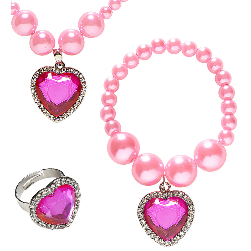 AccSet Schmuck Rosa Perlen Kette, Ohrringe, Ring