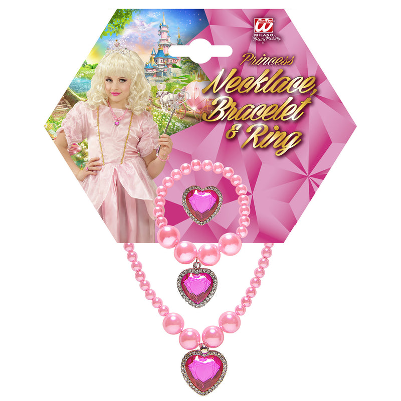 AccSet Schmuck Rosa Perlen Kette, Ohrringe, Ring