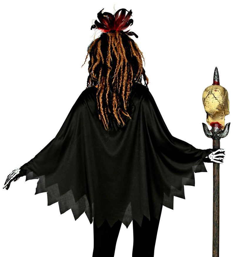 Voodoo Priesterin Kostüm Poncho mit Kapuze | Schwarz