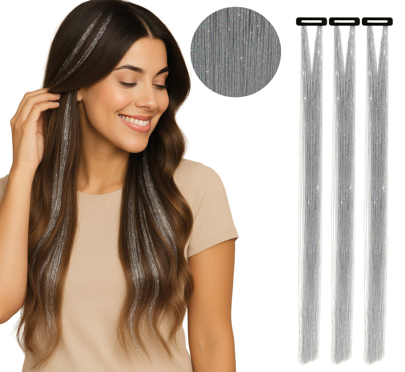 Glitzer Haar Strähnen | 3 Stück