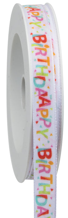 Taftband Happy Greetings 15mm/2m weiß