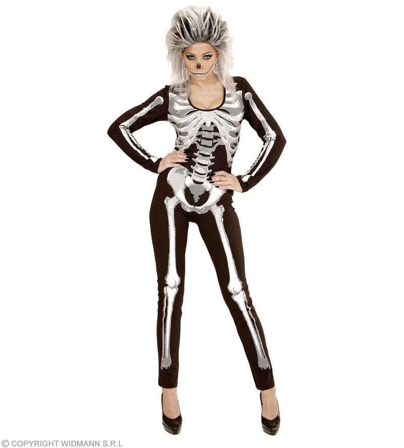 Skelett Girl Kostüm für Damen | Overall mit Skelettdruck - Schwarz