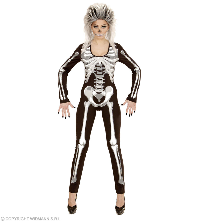 Skelett Girl Kostüm für Damen | Overall mit Skelettdruck - Schwarz