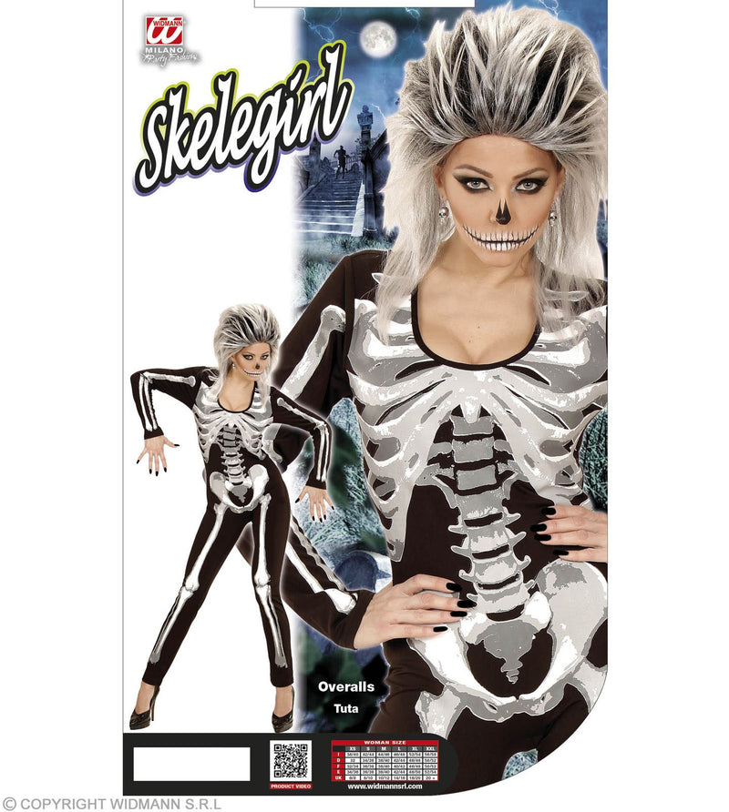 Skelett Girl Kostüm für Damen | Overall mit Skelettdruck - Schwarz