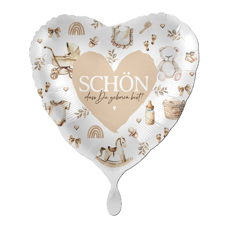 18"/Ø43cm Herz Folienballon  "Schön dass du geboren bist!"