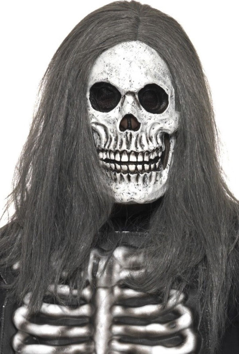 Maske Horror Sensenmann Totenkopf mit langen Haaren