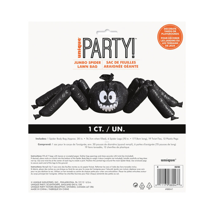 Riesen-Rasen-Spinne (Schwarze Laubsäcke) Halloween Dekoration