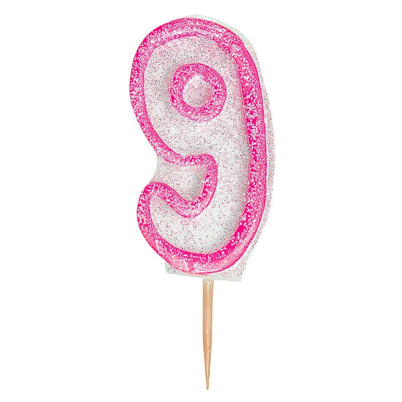 Zahlenkerze Picker Glitz #9 Pink