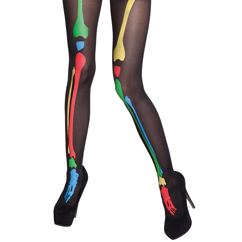 Strumpfhose Print Skelett Knochen Bunt