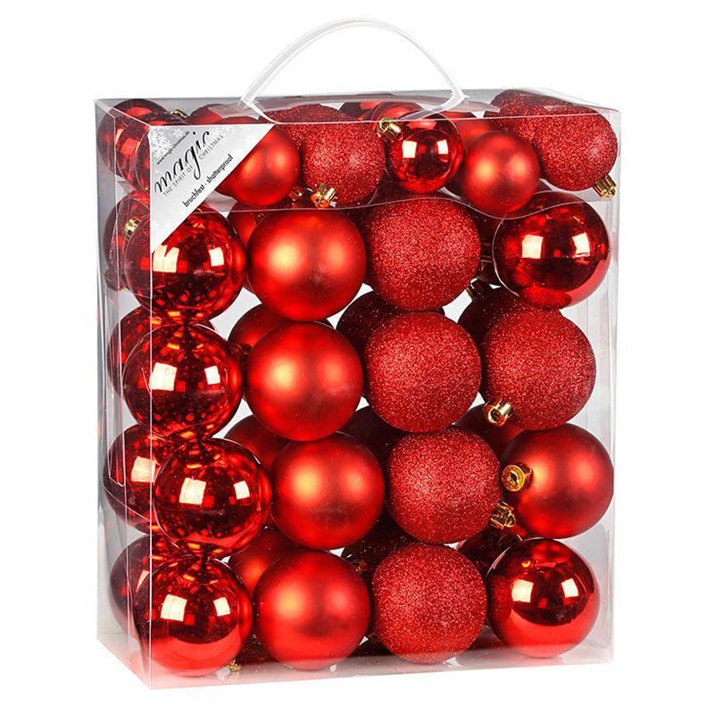 Weihnachtskugeln Rot | 50 Stück Set | Ø 4 cm & 6 cm | Kunststoff bruchsicher