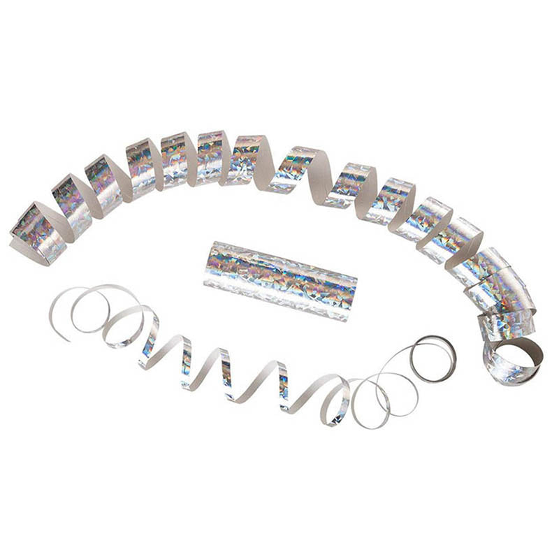 Luftschlangen "Holografisch" 4m / 5 Rollen | Silber