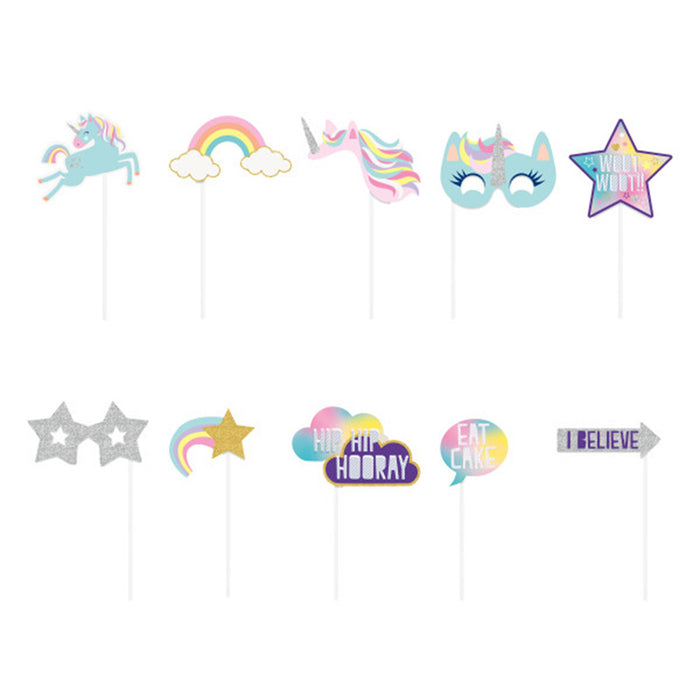 Fotobox Requisiten "Einhorn-Party" 10er-Set | Mehrfarbig