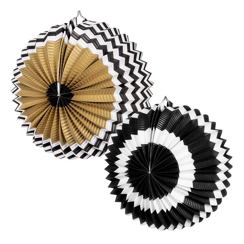Lampion Set "Party Time" Ø 23 cm | 2 Stk. -  Schwarz Gold