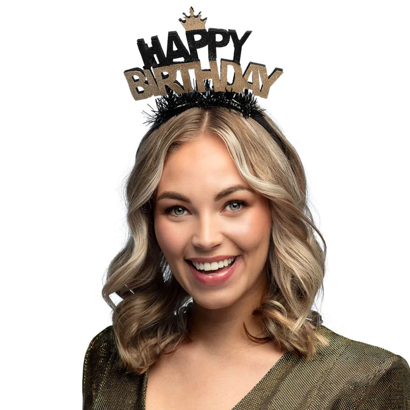 Haarreif "Happy Birthday" Diadem | Gold Schwarz