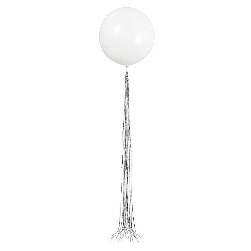 ABCLatexballon U175 Weiß + Lametta silber ca.182cm