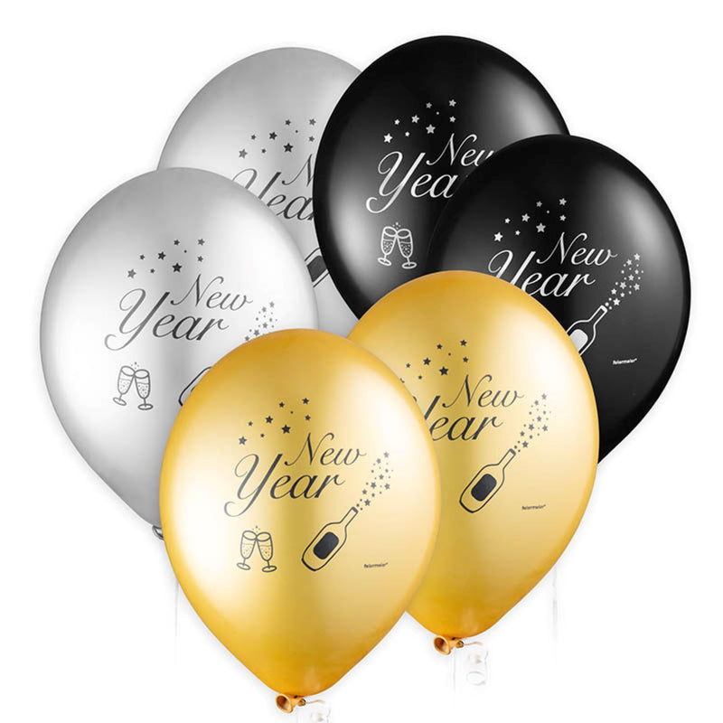 FM-Latexballon New Year ca.33cmØ/6St. si/go/sw FM