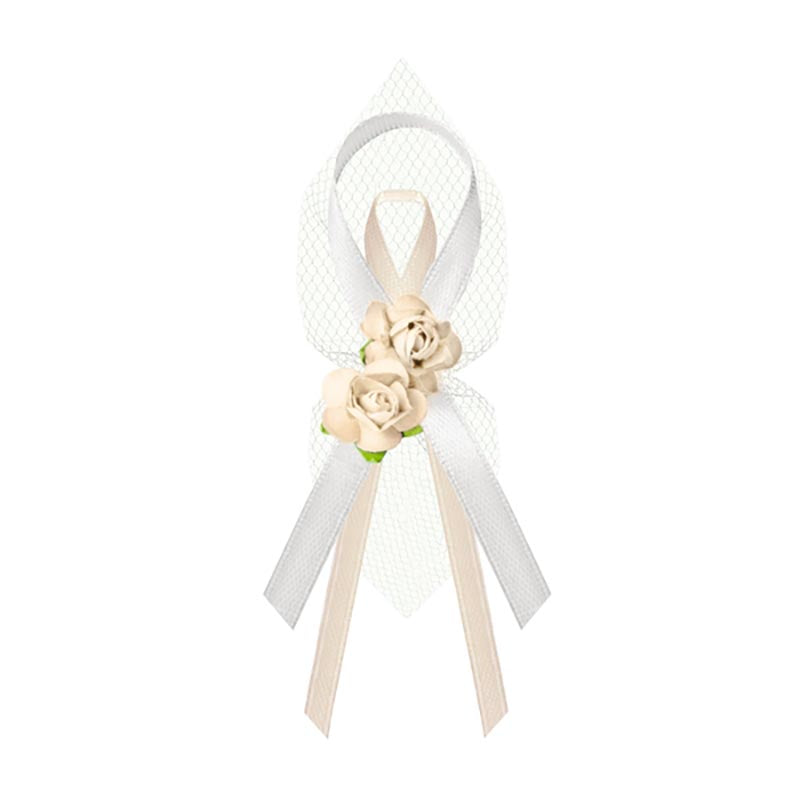 Schleife Hochzeit mit Rosen 11cm/6Stk. Creme