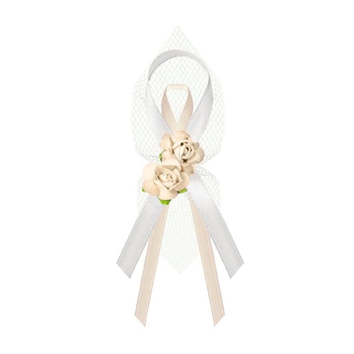 Schleife Hochzeit mit Rosen 11cm/6Stk. Creme