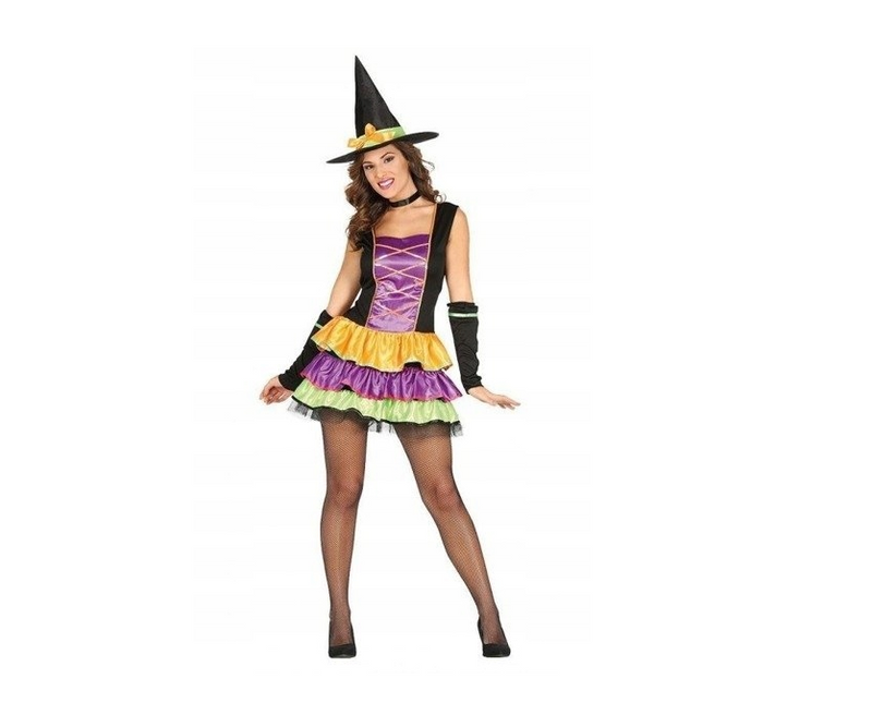 Kostüm Lady Hexe Bunt (Kleid, Hut) Gr.38/40