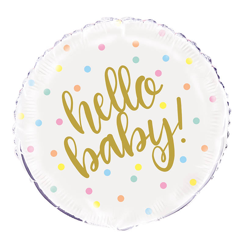 18"/Ø45cm Folienballon "Hello Baby" | Gold