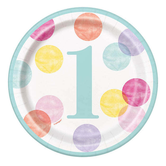 Pappteller Dots Rosa 1st Birthday 18cmØ/8St.