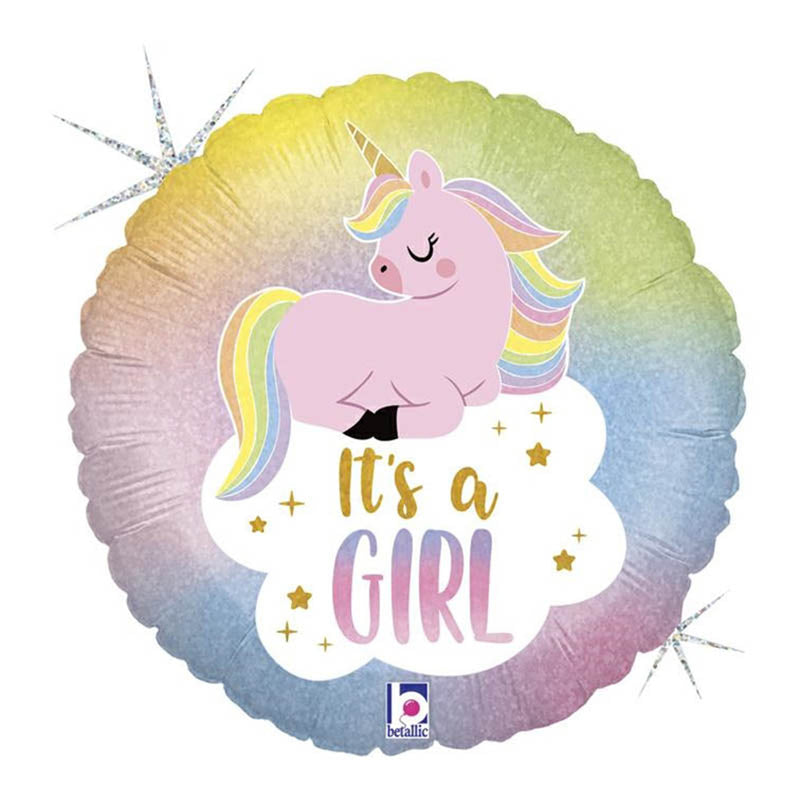 18"/Ø46cm Folienballon "It's a Girl Einhorn Baby" | Rosa