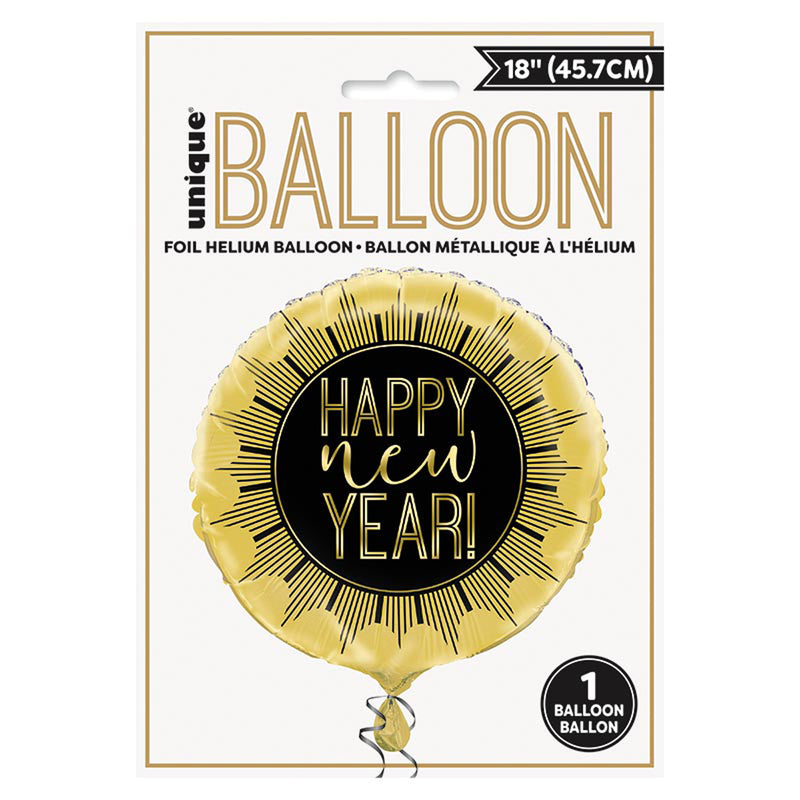 18"/Ø45cm Folienballon "Happy New Year" | Schwarz/Gold