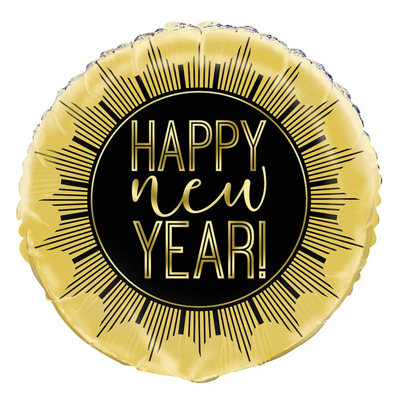 18"/Ø45cm Folienballon "Happy New Year" | Schwarz/Gold