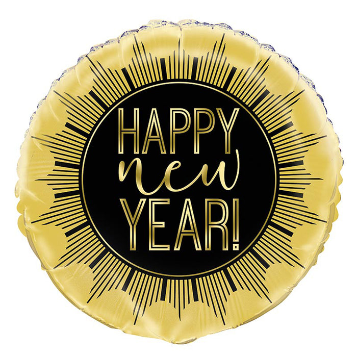 ABC18 Folienballon "Happy New Year" | Ø 45 cm Schwarz/Gold