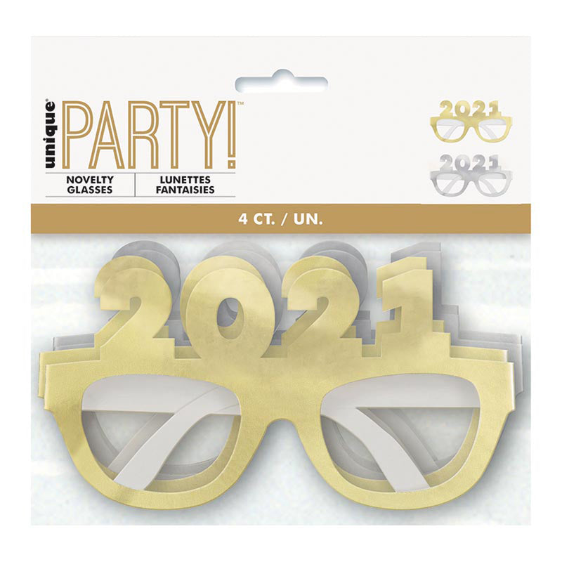 Brille Papier 2021 Folien-Gläser Silber/Gold 4Stk.