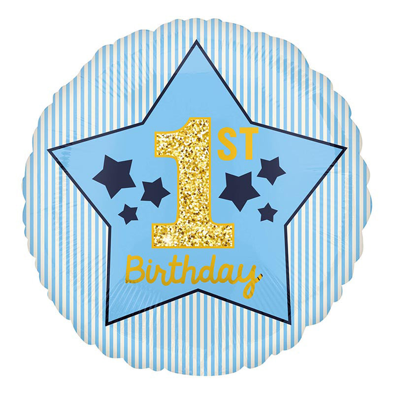ABC18 Folienballon "1st Birthday Boy" | Ø 45 cm Blau/Gold