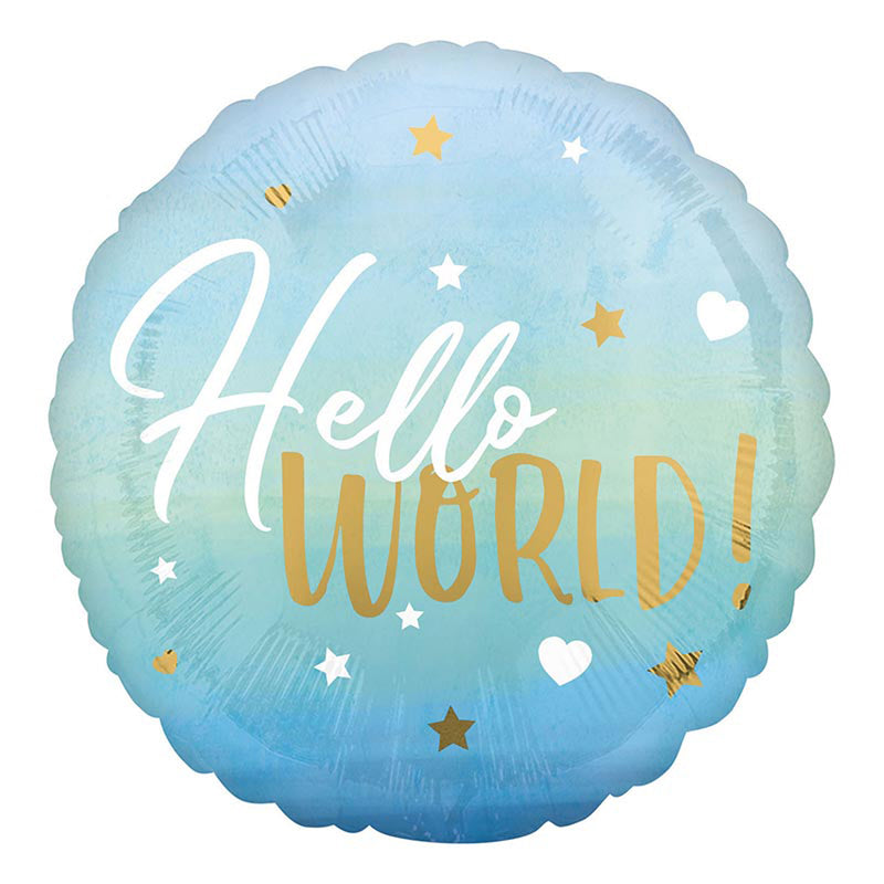 ABC18 Folienballon "Hello World" Boy | Ø 45 cm Blau