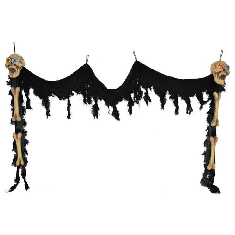 Türdekoration Skelett mit Licht 200 cm | Schwarz