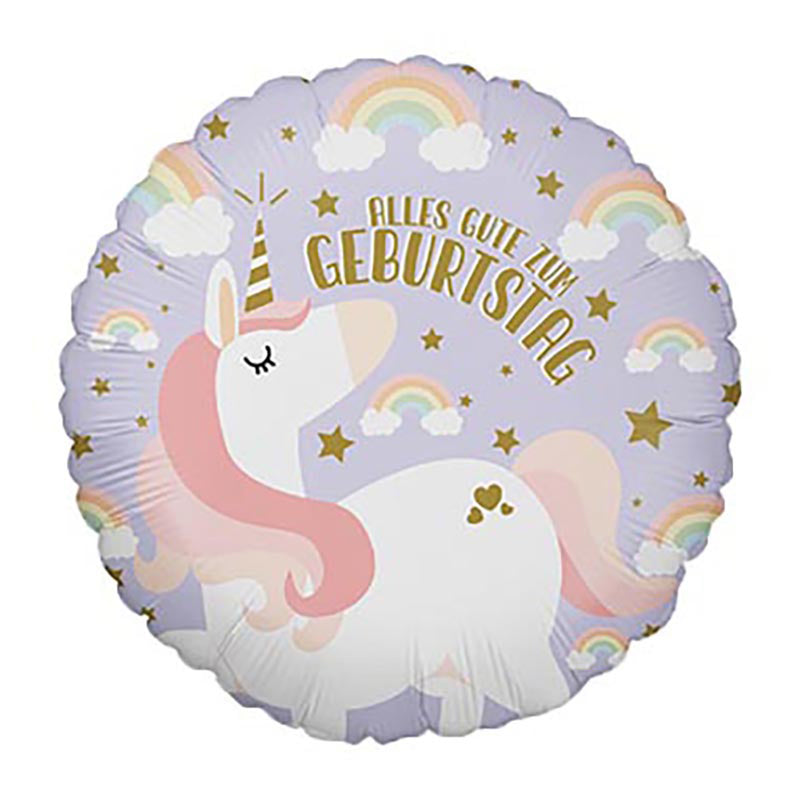 18"/Ø46cm Folienballon "Alles Gute zum Geburtstag Einhorn"