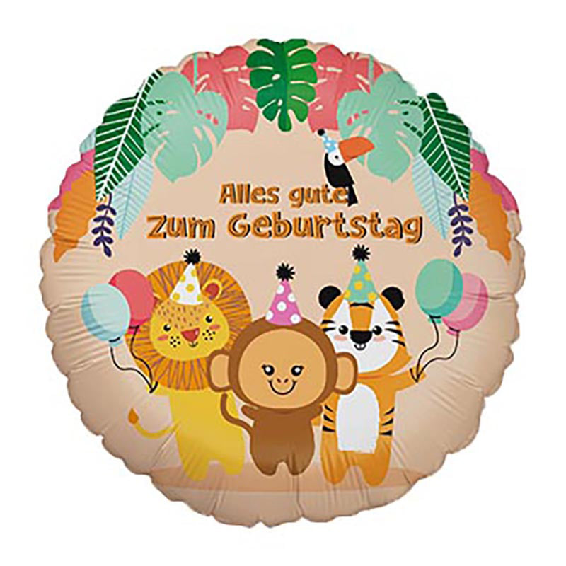 18"/Ø46cm Folienballon "Alles Gute zum Geburtstag tropische Tiere"