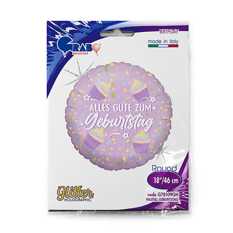 18"/Ø46cm Folienballon "Alles Gute zum Geburtstag" Glitter Cupcakes