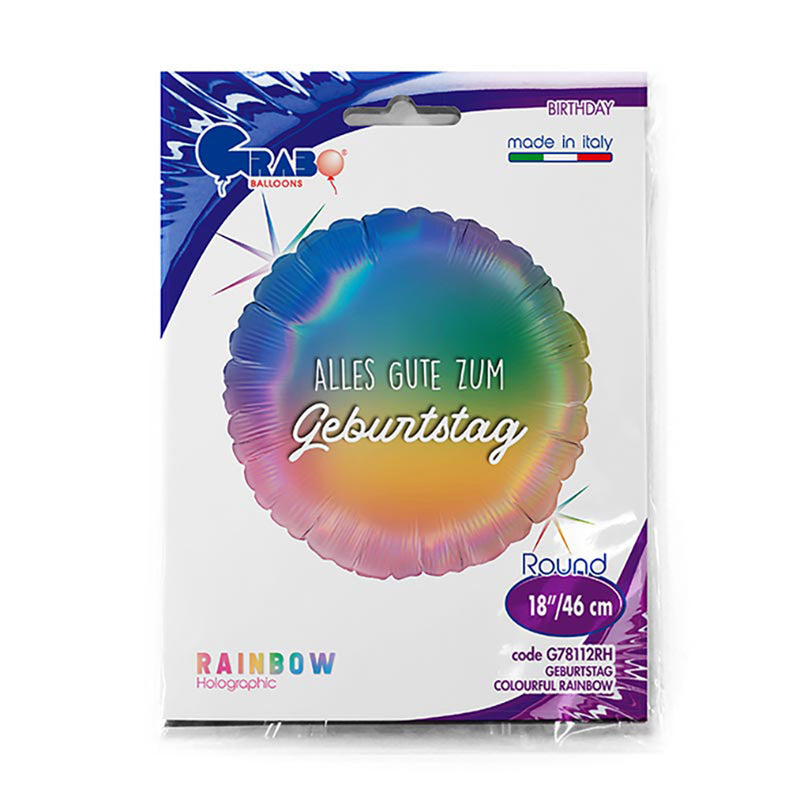18"/Ø46cm Folienballon "Alles Gute zum Geburtstag Regenbogen" Holo