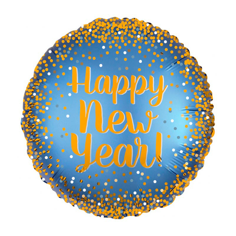 18"/Ø43cm Folienballon "Happy New Year" Dots Gold Satin