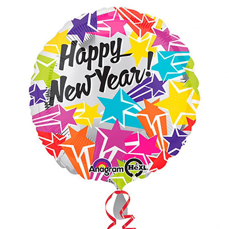 18"/Ø43cm Folienballon "Happy New Year" Sterne