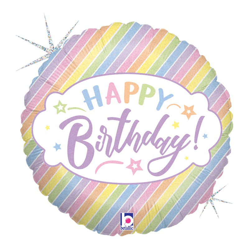 18"/Ø46cm Folienballon "Happy Birthday" Pastell Glitter