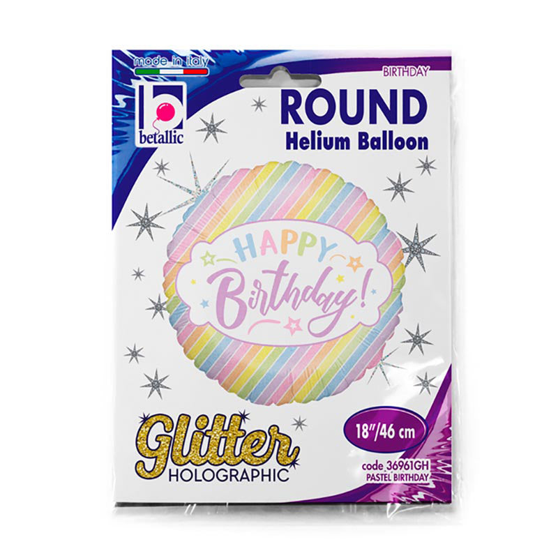 18"/Ø46cm Folienballon "Happy Birthday" Pastell Glitter