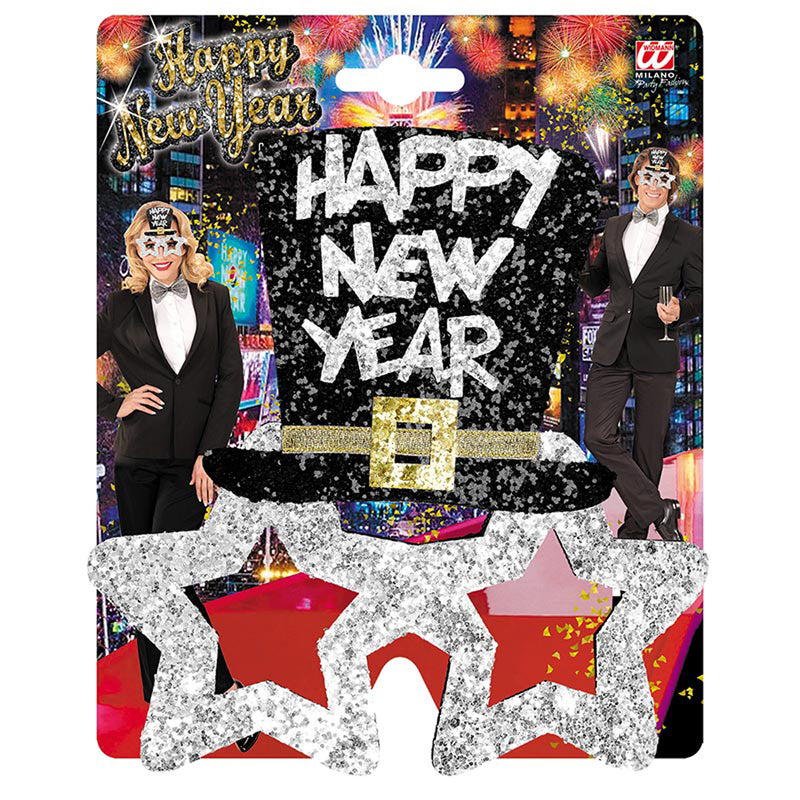 Brille Happy New Year Silber