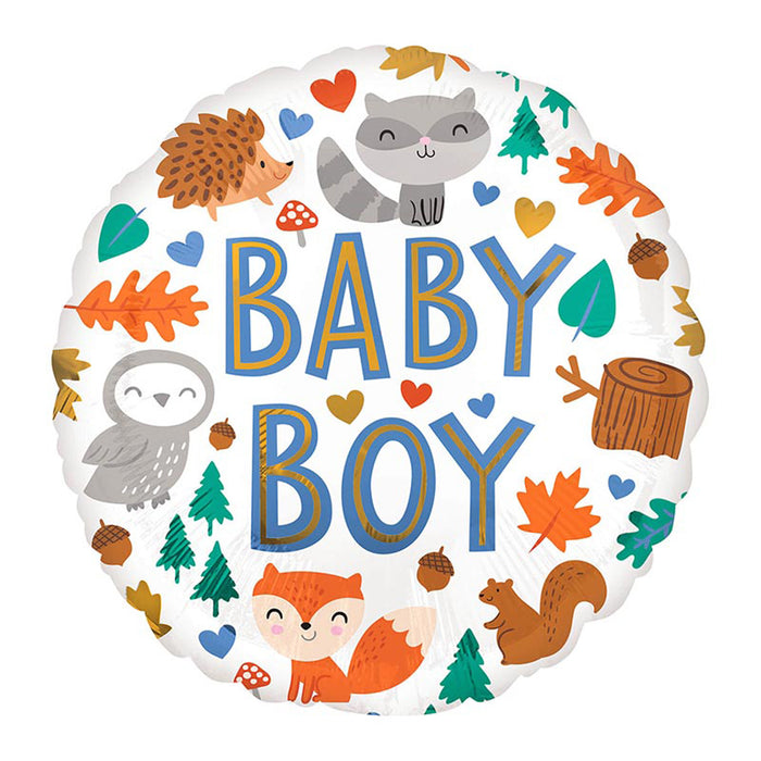 ABC18 Folienballon "Baby Boy" Waldtiere | Ø 43 cm Babyparty Dekoration