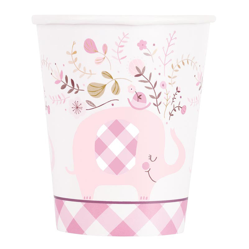 Elefant Floral Pappbecher 266ml/8Stk. | Pink