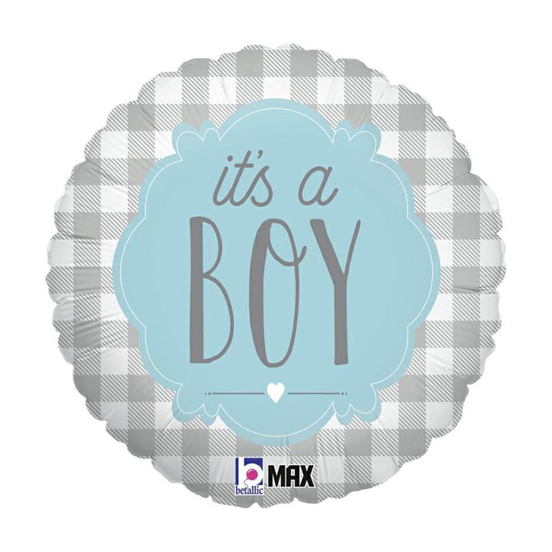 ABC18 Folienballon "It's a Boy Karo" | Ø 46 cm  Babyparty Dekoration für Jungengeburt