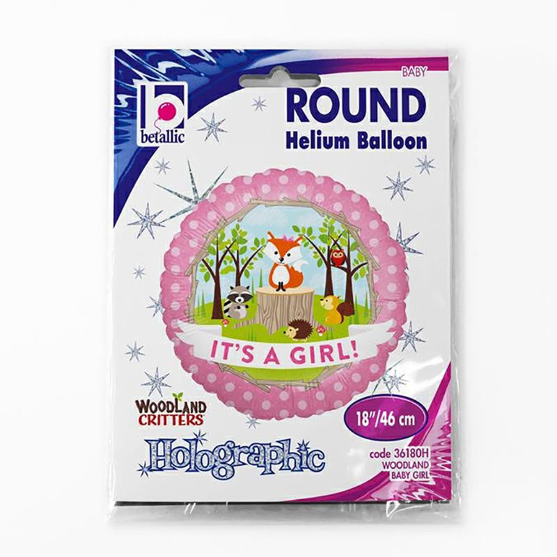 ABC18 Folienballon "It's a Girl Woodland" | Ø 46 cm Babyparty Dekoration für Mädchen