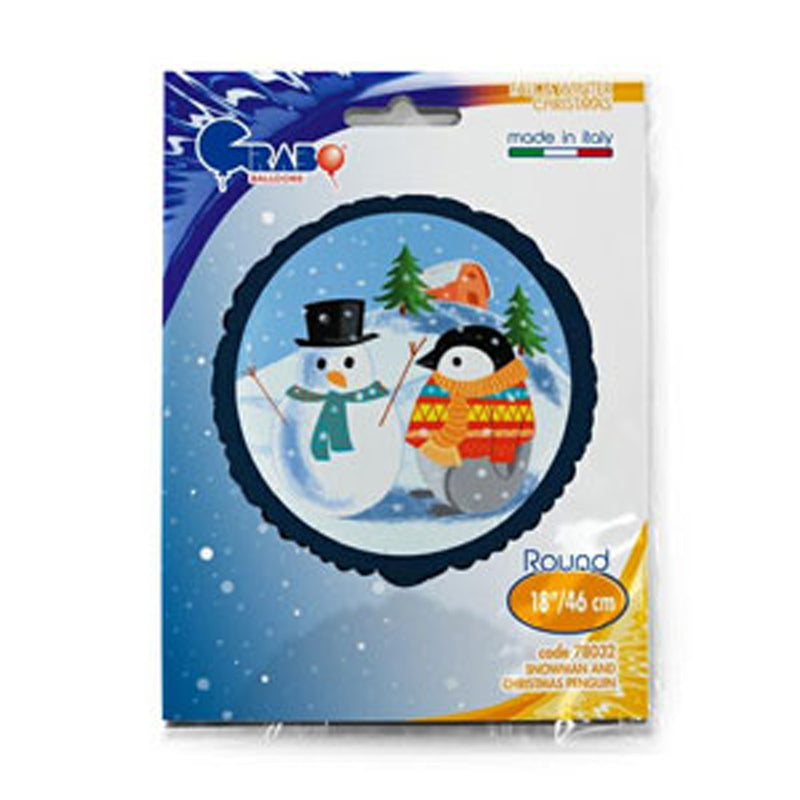 18"/Ø46cm Folienballon "Schneemann & Weihnachtspinguin"