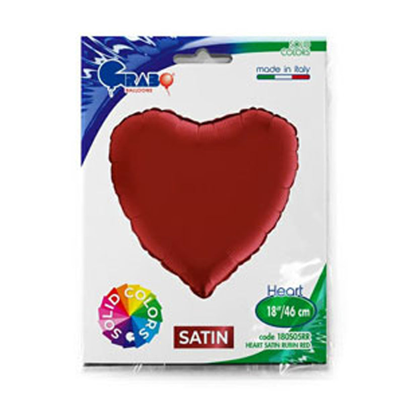 18"/Ø46cm Herz Folienballon  Uni | Satin Rubin Rot